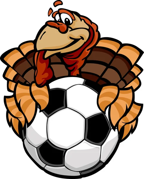 Soccer Thanksgiving Holiday Happy Turkey Cartoon Vector Illustra — Stock Vector