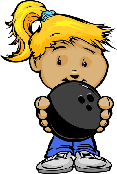 Smiling Kid holding Bowling Ball Vector Cartoon Illustration — Stock Vector