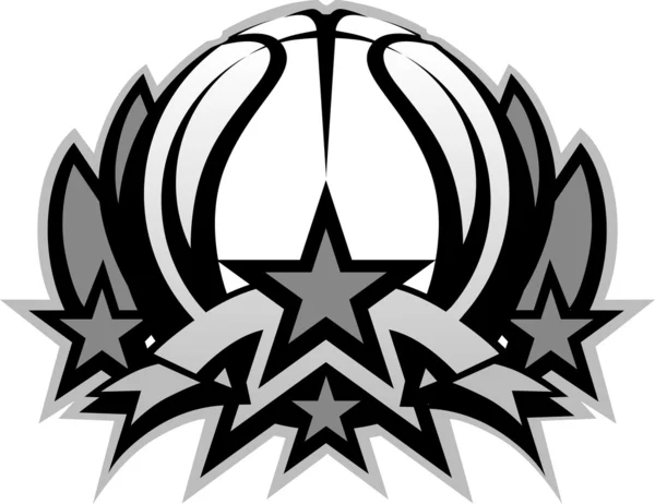 Baloncesto Ball Vector Plantilla gráfica con Estrellas — Archivo Imágenes Vectoriales