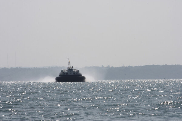 Hovercraft powering across the open sea