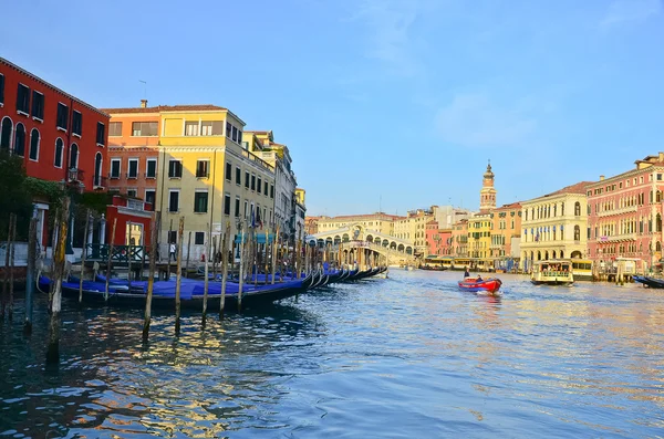 Venice Grand canal with gondolas and Rialto Bridge, Italy Stock Image