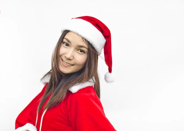 Mooie jonge santa clausule vrouw, geïsoleerd — Stockfoto