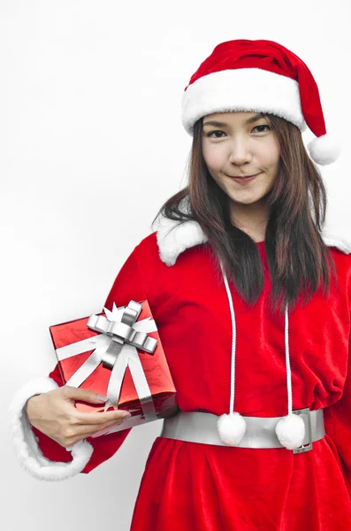 Sombrero de Santa Claus con caja de regalo de Navidad roja —  Fotos de Stock