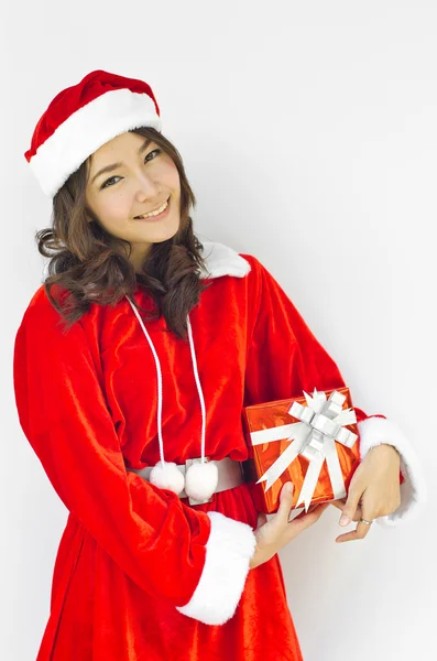Chapéu de Papai Noel com caixa de presente de Natal cinza — Fotografia de Stock
