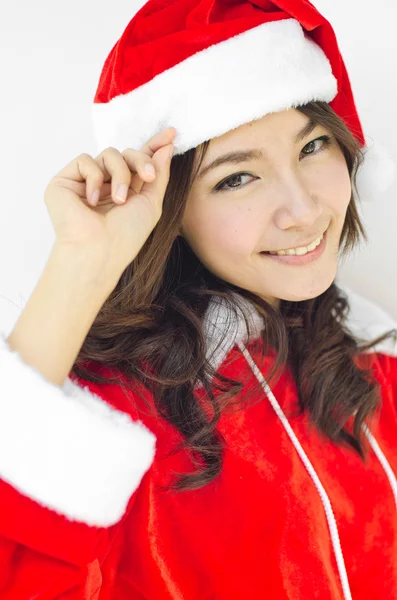 Beautiful young santa clause woman, isolated — Stock Photo, Image