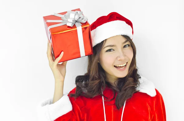 Sombrero de santa claus con caja de regalo de Navidad gris —  Fotos de Stock