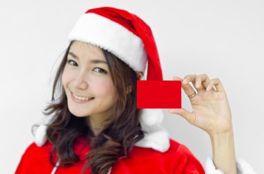 Noel Baba kırmızı kart tutan kız