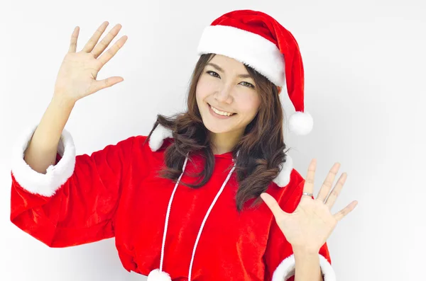 Beautiful young santa clause woman, isolated — Stock Photo, Image