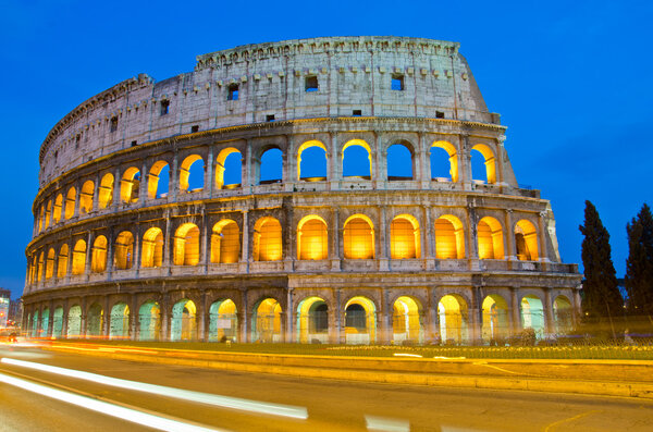 Closeup of Colosseum at Dusk, Rome Italy