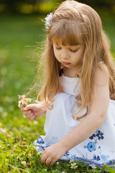 Chica con girasol en el campo de verano —  Fotos de Stock