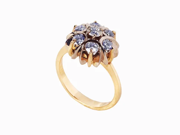 Anello in oro con un gioiello di sfondo bianco — Foto Stock