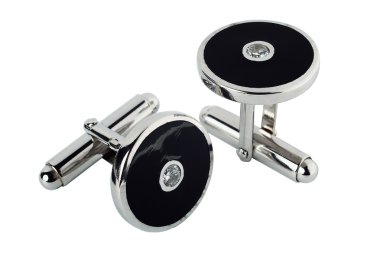 Silver cufflinks with stone on a white background clipart