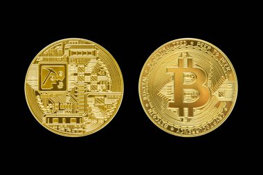 Bitcoin Kripto para birimi, altın sikke gelecekte izole edilmiş siyah fon