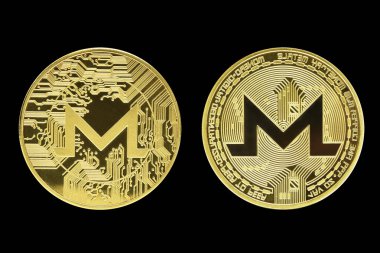 Monero Kripto Para Birimi, Altın Para Gelecek Bozuk Para İzole edilmiş Siyah Arkaplan