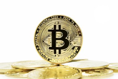Bitcoin Kripto para birimi izole, altın para, madencilik, gelecek para