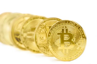 Altın sikkeler Kripto para bitcoin izole, altın sikke, madencilik, gelecek para
