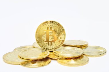 Altın sikkeler Bitcoin Kripto para birimleri izole, madencilik, gelecek para