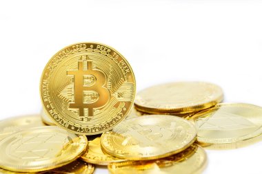 Altın sikkeler Bitcoin Kripto para birimleri izole, madencilik, gelecek para