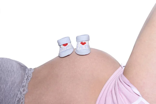 Vientre Mujer Embarazada Concepto Embarazo Mujer Joven Europea Bebé — Foto de Stock