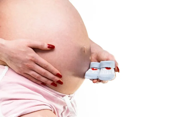 Zwangere Vrouw Buik Jonge Europese Vrouw Zwangerschap Concept Baby — Stockfoto