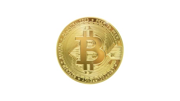 Golden Bitcoins Nieuw Virtueel Geld Internet Lichtreflecties — Stockvideo