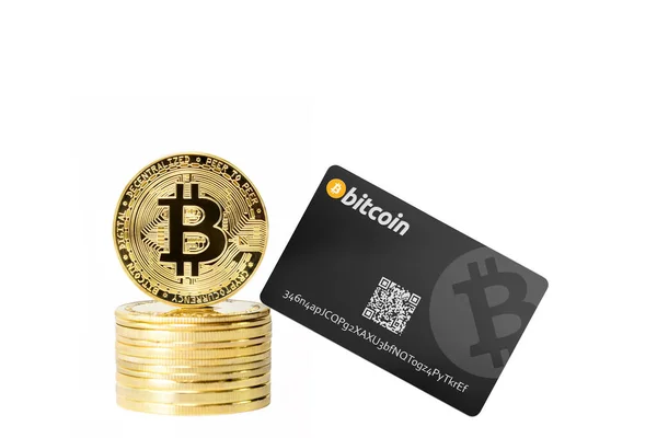 Bitcoin Credit Card Golden Coins — Foto de Stock