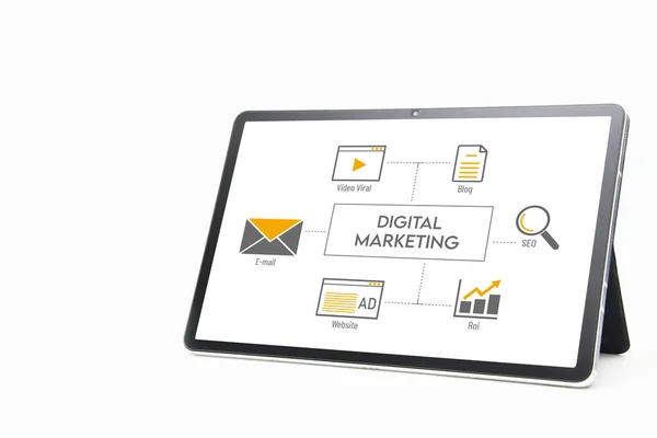 Digital Marketing Social Media Advertisement Connection Concept Tablet — стоковое фото