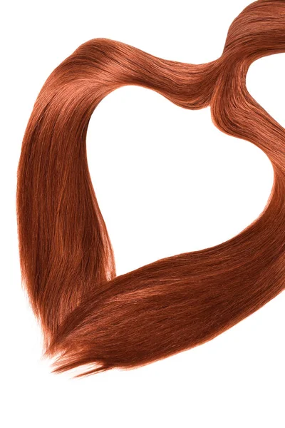 Brown Red Natural Hair Heart Shape Isolated White Background — 图库照片