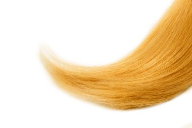 yellow blond hair natural , isolated on white background , beauty
