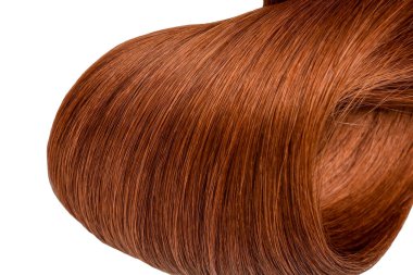 Brown red hair natural , isolated on white background , beauty