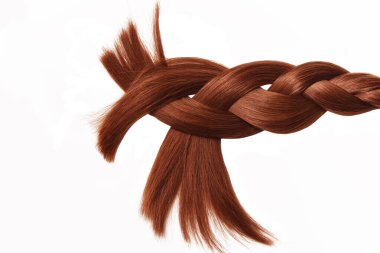 Braided hair, tail Brown red hair natural , isolated on white background , beauty