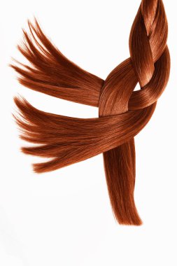 Braided hair, tail Brown red hair natural , isolated on white background , beauty