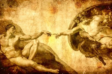 Creation of Adam by Michelangelo , old texture picture