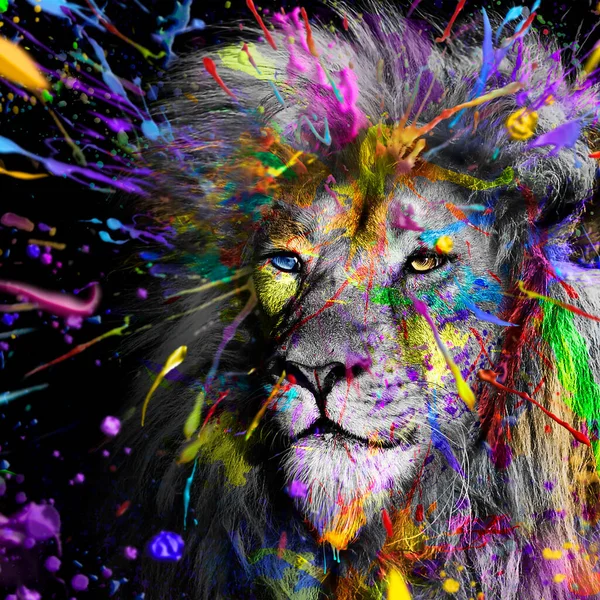 Full Colors Lion Wildlife Animal Ink Modern Abstract Art — Stock Photo, Image