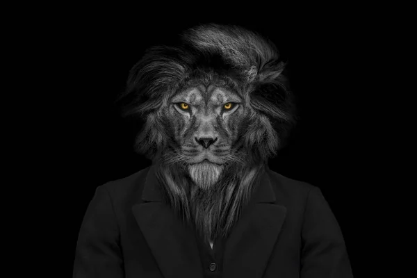 Человек Форме Льва Человек Лев Лицо Животного Изолировано Черно Белой — стоковое фото