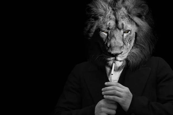 Человек Форме Льва Человек Лев Лицо Животного Изолировано Черно Белой — стоковое фото