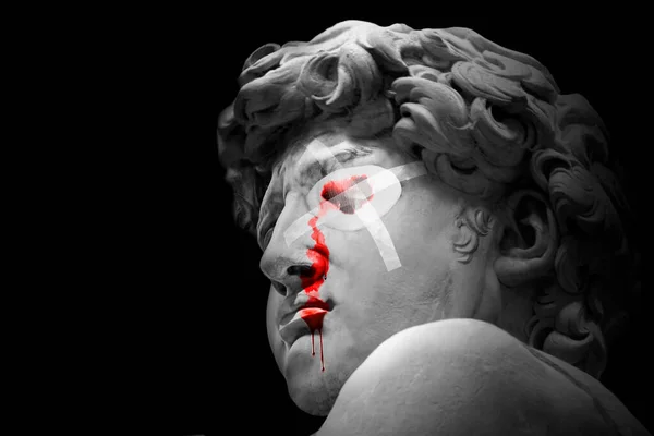 Давид Мікеланджело Перев Язаними Очима Кров Ренесансною Скульптурою Створеною Мармуру — стокове фото