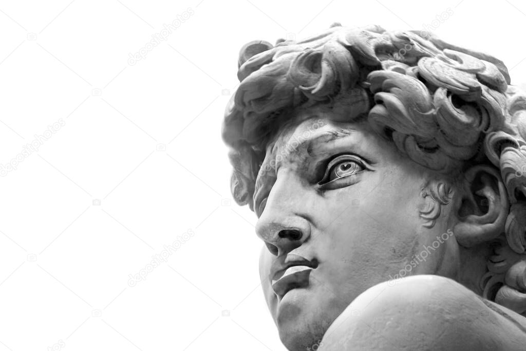 David by Michelangelo isolated , Renaissance sculpture created in marble