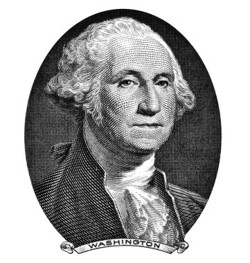 George Washington 'ın bir dolarlık banknottaki portresi beyaz arka planda izole edilmiş.