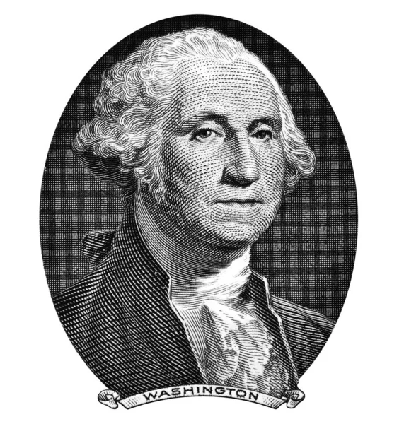 George Washington 'ın bir dolarlık banknottaki portresi beyaz arka planda izole edilmiş.