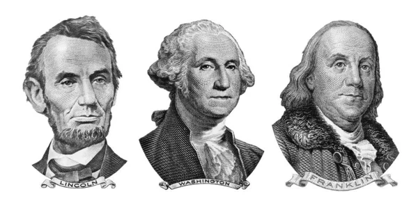 Presidentes Estadounidenses George Washington Benjamin Franklin Abraham Lincoln Retratos Billetes —  Fotos de Stock