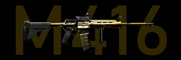 Golden M416 Gun Automatická Zbraň Izolovaná Černá Vojenská Armáda — Stock fotografie