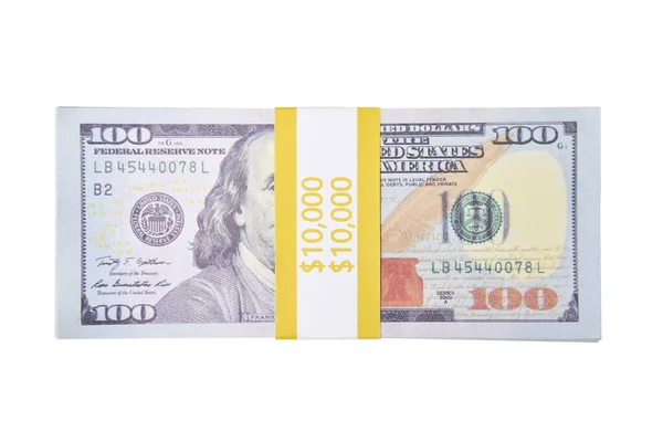 Ezer Amerikai Dollár Fehér Háttérrel 100 Dollár Bankjegy Közeli Elszigetelt — Stock Fotó