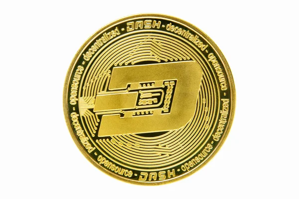 Kırpma yolu ile izole edilmiş, altın DASH madeni para sembolü yakın plan. DASH madeni para dijital para birimidir - engelleme teknolojisi tarafından kullanılan kripto para birimi