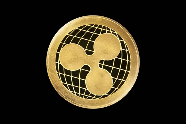 Ripple Golden Coin Xrp Cryptocurrency Ripple Blockchain Technology Acts Both — Stock Photo, Image