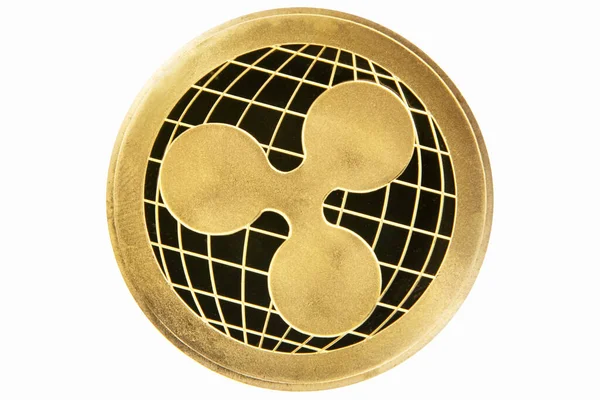 Ripple Golden Coin Xrp Cryptocurrency Ripple Blockchain Technology Acts Both — Stock Photo, Image