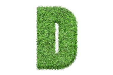 Reen Grass D harfi. Beyaz arka planda izole edilmiş. Tasarımının Yazı Tipi. Üç Boyut