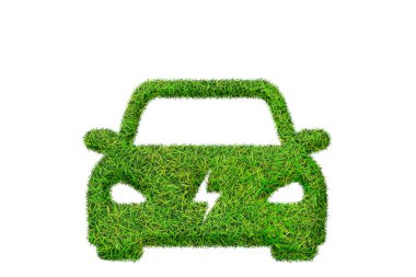 Yeşil Çim desenli elektrikli araba, şarj pili güç aracı beyaz arka planda izole edildi.