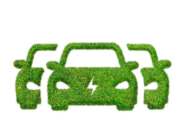 Yeşil Çim Desenli Elektrikli Araba Şarj Pili Güç Aracı Beyaz — Stok fotoğraf