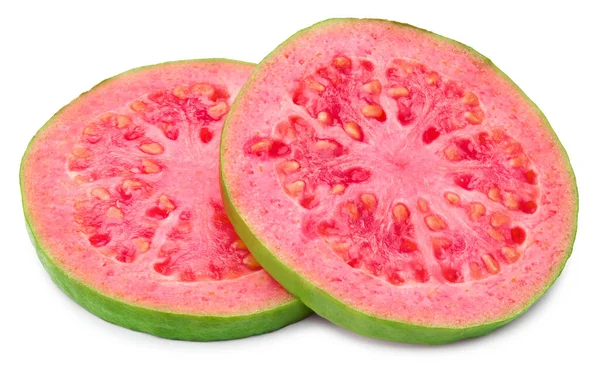 Dilimlenmiş guava beyaz arka planda izole edilmiş. kırpma yolu